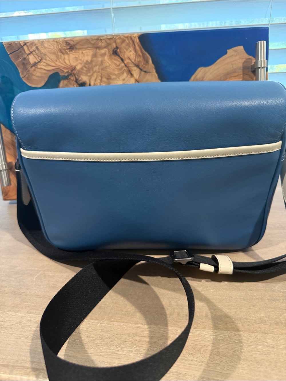 Coach Blue and Black Leather Messenger Bag with Yellow Logo Detail - Picture 9 of 9